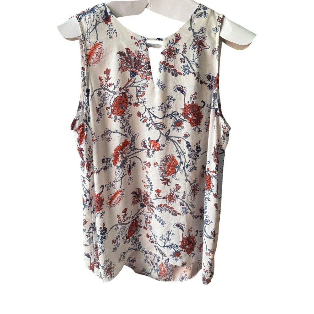 EUC Violet & Claire Floral Paisley Sleeveless Blouse White Large Keyhole Back - Picture 2 of 9